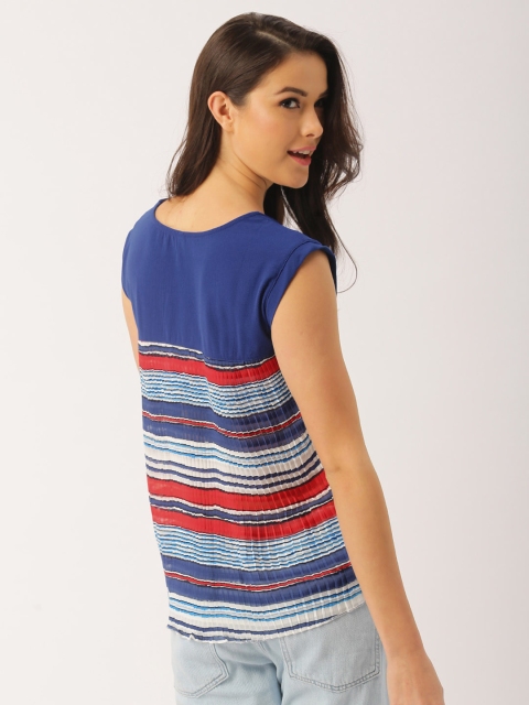 

DressBerry Women White & Blue Colourblocked Sheer Top
