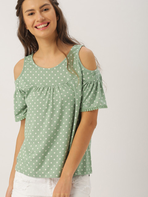 

DressBerry Women Green & White Printed Top