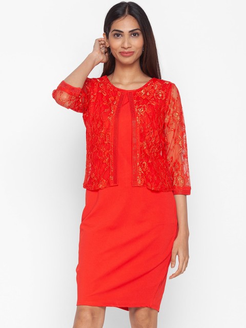 

ZOLA Women Red Self Designed Sheath Dress