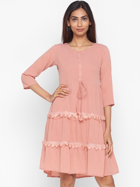 

ZOLA Peach-Coloured Chiffon Tiered Midi Dress