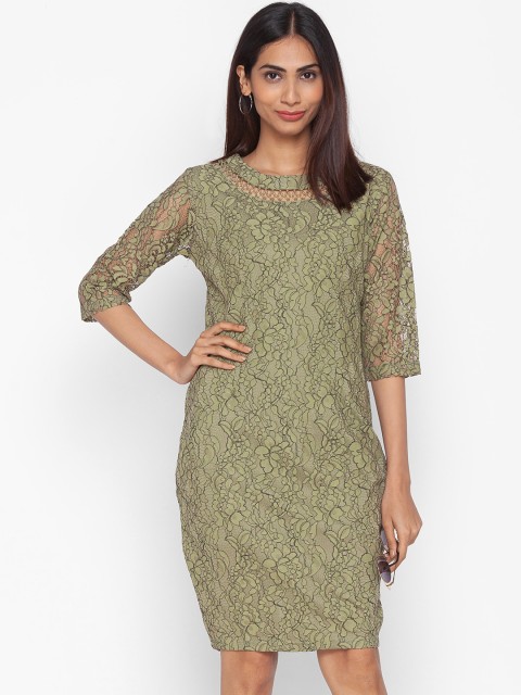 

ZOLA Green Self Design Sheath Dress