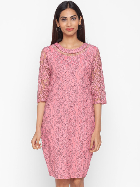 

ZOLA Pink & Black Floral Sheath Dress