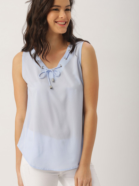 

DressBerry Women Blue Solid Sheer Top