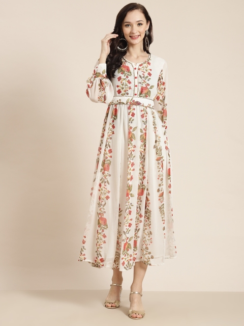 

Juniper Off White Floral Chiffon Ethnic Maxi Dress