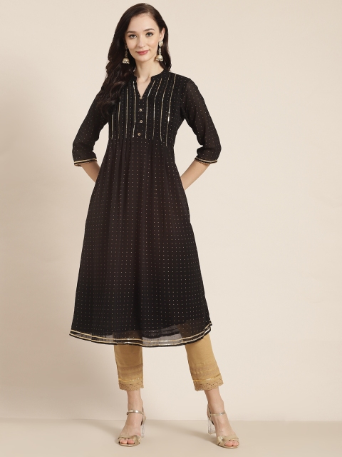 

Juniper Women Black & Gold-Toned Indie Prints Georgette Kurta