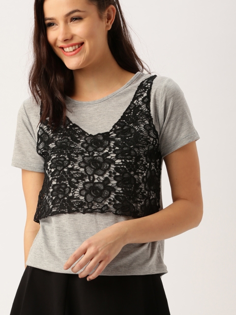 

DressBerry Grey & Black Lace Top