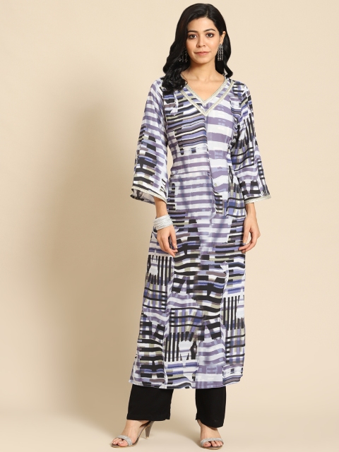 

Prakrti Women Lavender Printed Regular Kurta with Trousers