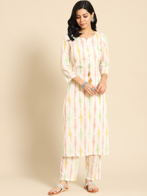 

Prakrti Women White Printed Regular Pure Cotton Kurta with Palazzos