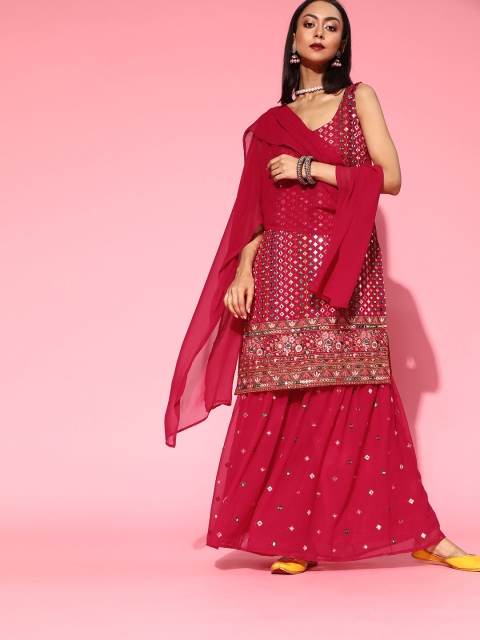 

Chhabra 555 Geometric Poly Georgette Kurta Set, Red
