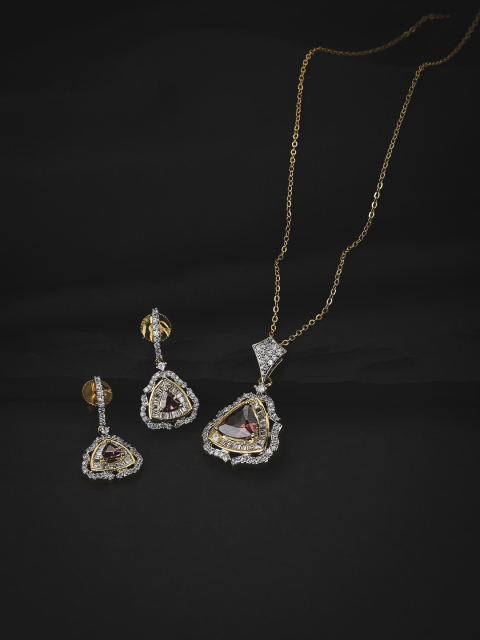 

KOLHA-BY CARLTON Gold-Plated Purple Stone Studded Necklace and Earrings Set
