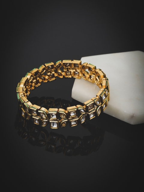 

KOLHA-BY CARLTON Green Gold-Plated Kundan Studded Handcrafted Bangle