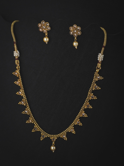 

KOLHA-BY CARLTON Gold-Plated Kundan Studded & Pearl Embellished Necklace and Earrings Set, Off white