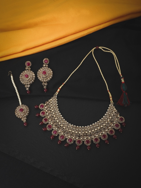 

KOLHA-BY CARLTON Gold-Plated & Red Stone Studded Jewellery Set