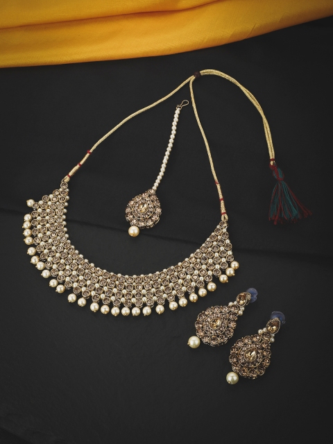 

KOLHA-BY CARLTON Gold-Plated & Off White Pearl CZ Stone Studded Jewellery Set