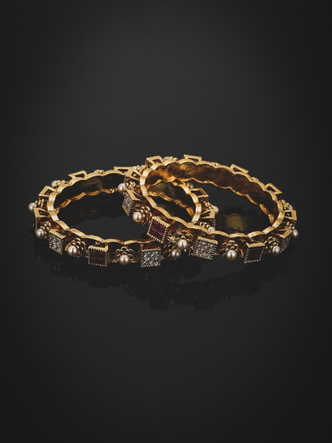

KOLHA-BY CARLTON Set Of 2 Gold-Plated Embellished Handcrafted Bangles