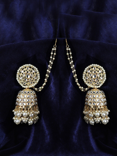 

KOLHA-BY CARLTON Gold-Toned & Off White Dome Shaped Jhumkas Earrings