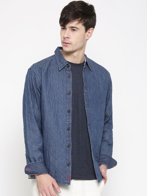 

Tommy Hilfiger Men Blue Quilted Denim Shirt