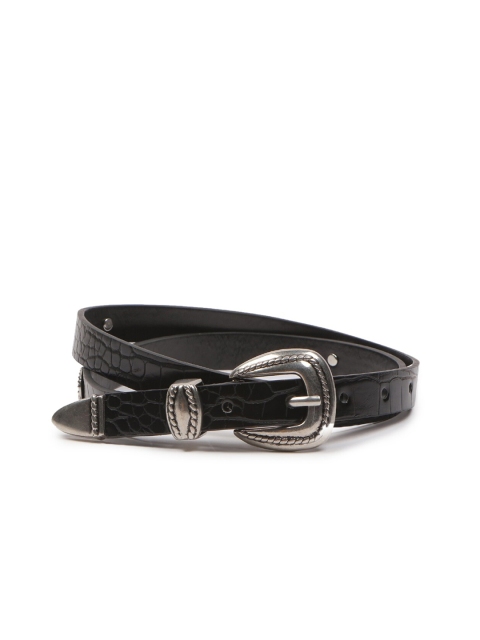

FOREVER 21 Women Black Textured Skinny Faux Croc Hip Belt