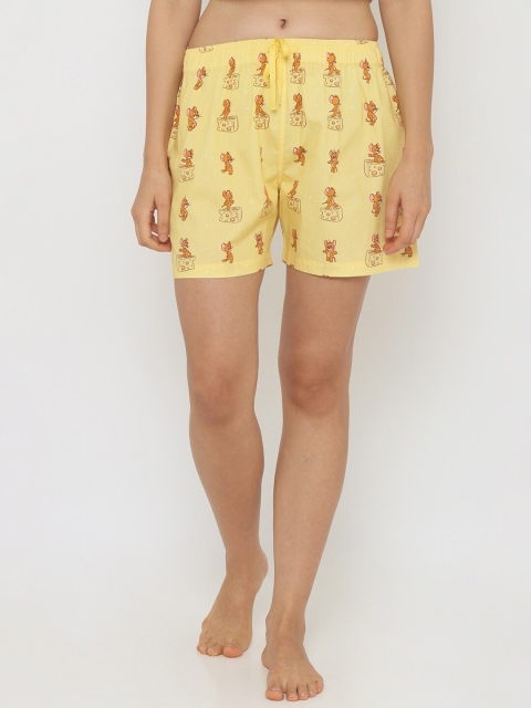 

Smugglerz Women Yellow Pure Cotton Tom & Jerry Printed Lounge Shorts