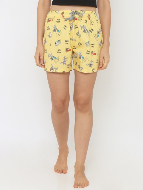 

Smugglerz Women Yellow & Grey Tom & Jerry Printed Pure Cotton Lounge Shorts