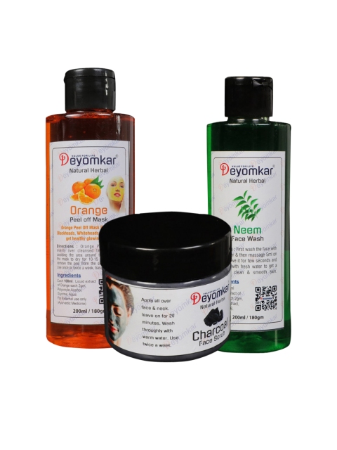 

Deyomkar Unisex Neem Facewash, Charcoal Scrub And Orange Peel Mask, Black