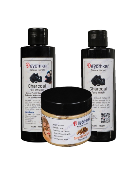 

Deyomkar Natural Herbal Charcoal & Sandalwood Facewash Peel Mask & Face Pack - 200ml Each, Orange