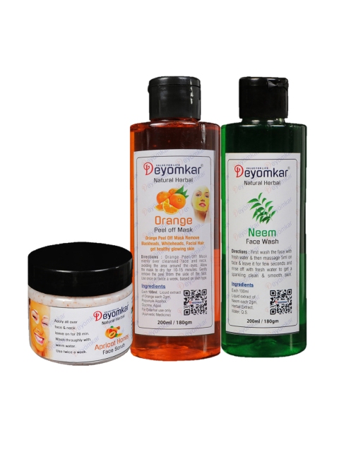 

Deyomkar Natural Herbal Charcoal Facewash With Apricot Scrub & Orange Peel off Mask, Green