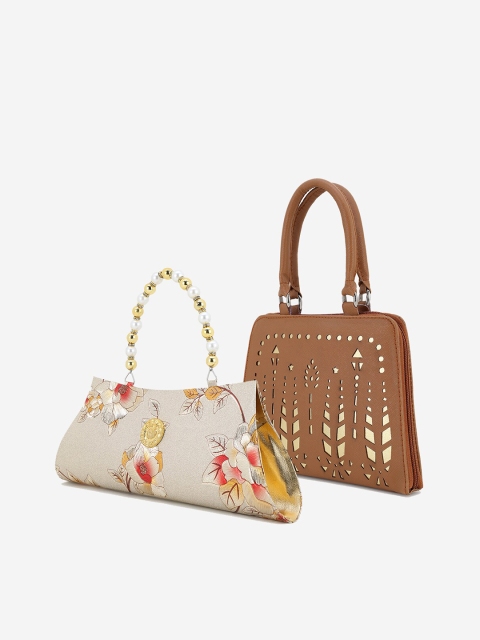 

Element Cart Pack of 2 Beige & Brown Printed Purse Clutch