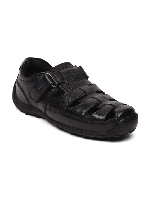 

Liberty Men Black Solid Shoe-Style Sandal With Velcro