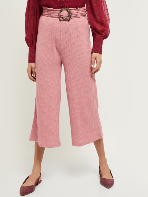 

max Women Pink Self-Striped Culottes Trousers