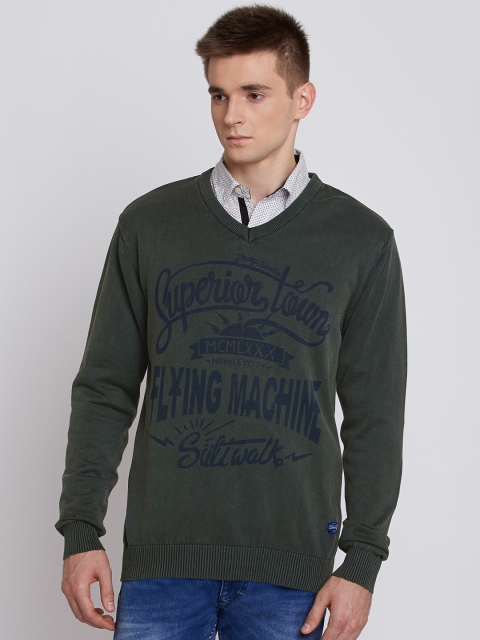 

Flying Machine Men Olive Green Printed Sweater