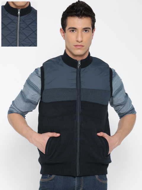 Flying Machine Navy Sleeveless Reversible Jacket, Navy blue