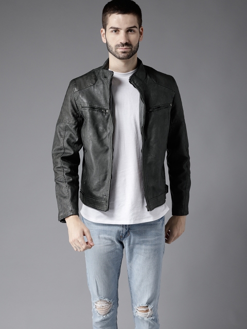 

Flying Machine Charcoal Grey Biker Panelled Jacket