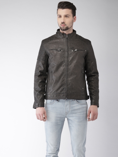 

Flying Machine Charcoal Grey Solid Biker Jacket