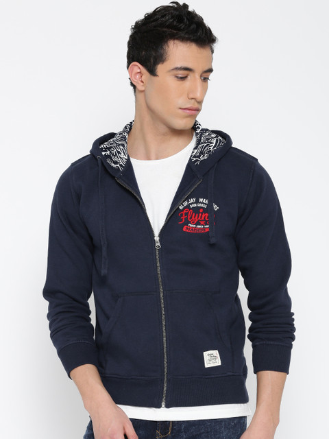 

Flying Machine Navy Hooded Sweatshirt, Navy blue