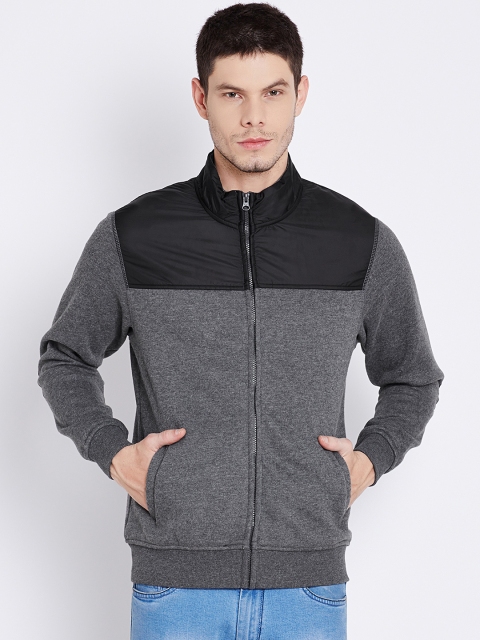 

Flying Machine Grey Melange & Black Panelled Sweatshirt