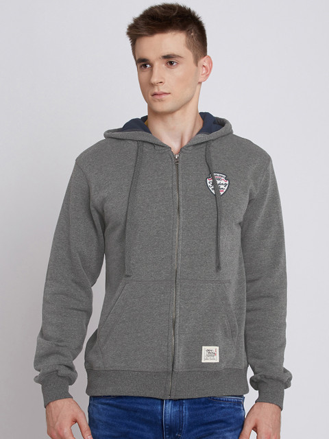 

Flying Machine Grey Melange Hooded Sweatshirt