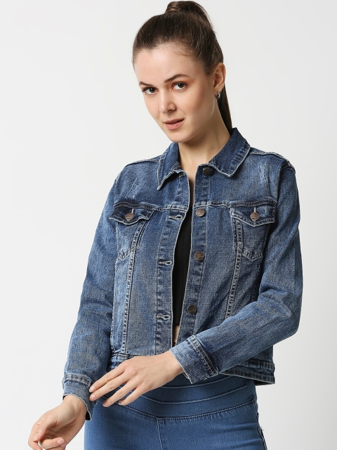 

High Star Women Blue Washed Crop Denim Jacket