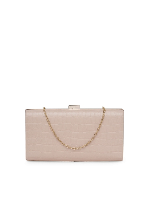 

20Dresses Beige Textured Embellished Box Clutch With Metal Strap