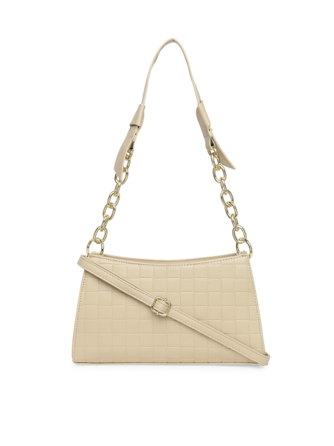 

20Dresses Beige Textured Structured Handheld Bag with Quilted