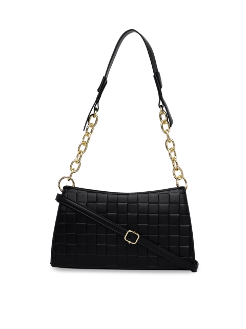 

20Dresses Black Textured Structured Sling Bag with Quilted