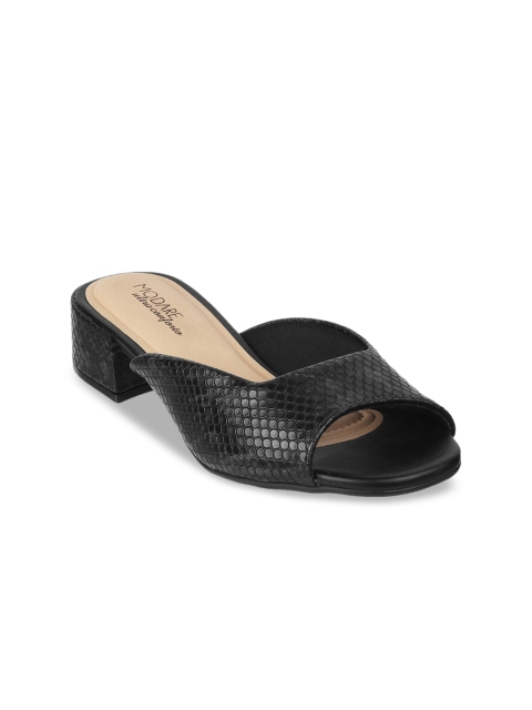 

MODARE Black Textured PU Block Sandals