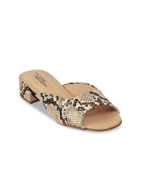 

MODARE Women Beige & Black Printed PU Block Heels