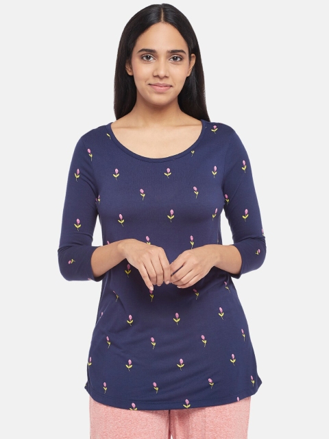 

Dreamz by Pantaloons Women Navy Blue Floral T-shirt