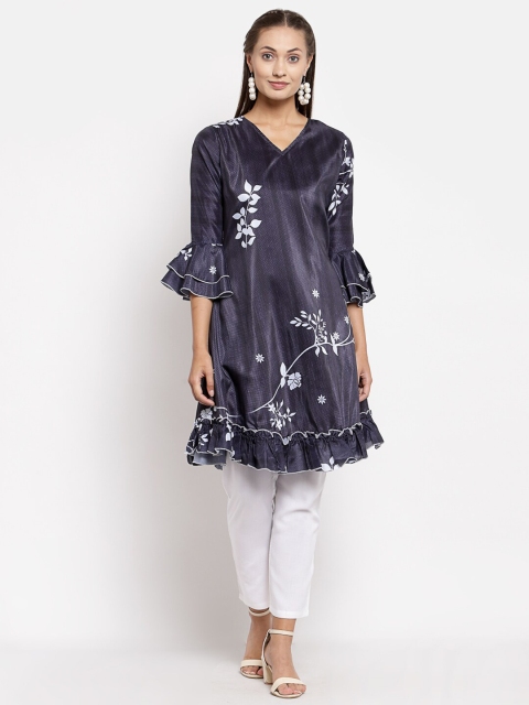 

Myshka Grey & White Viscose Rayon Printed Tunic