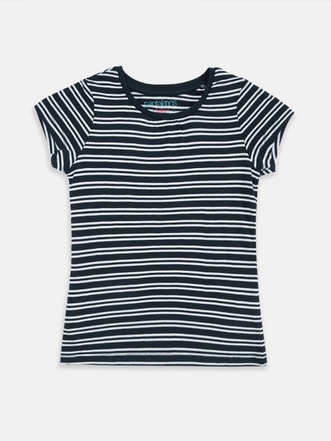 

Pantaloons Junior Girls Navy Blue Striped Cut Outs T-shirt