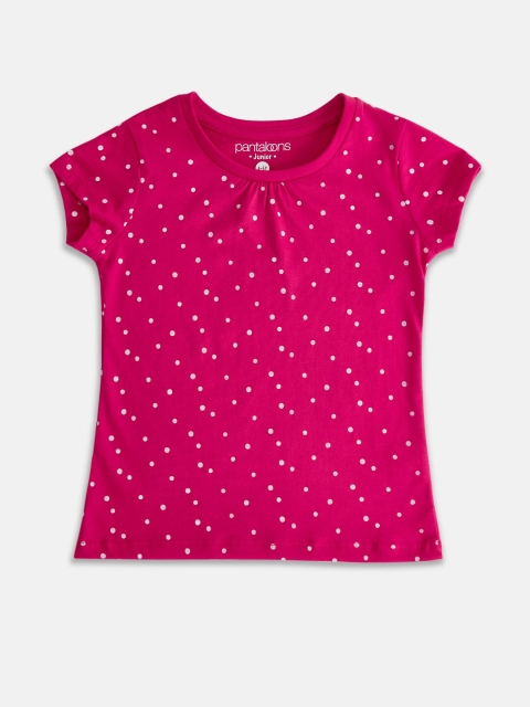 

Pantaloons Junior Girls Pink Polka Dots Printed T-shirt