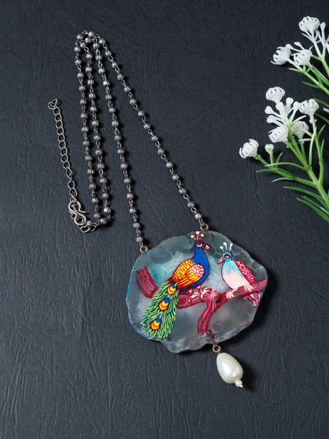 

Golden Peacock Women Multicoloured Silver-Plated Hand Painted Necklace