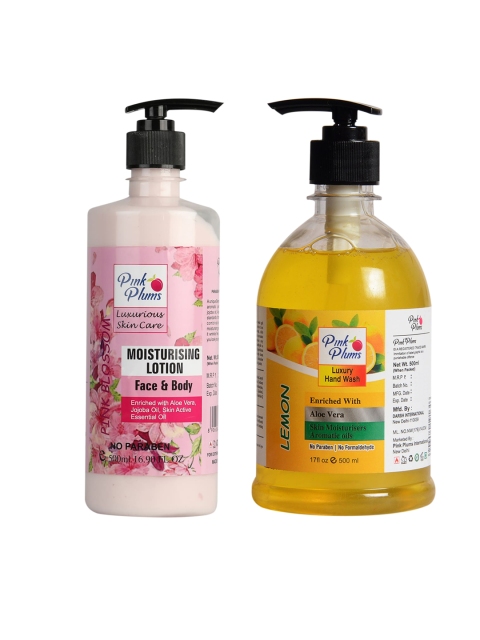 

Pink Plums Pink Blossom Lemon Pack of 2 Liquid Handwash & Moisturisers, Multi