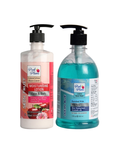 

Pink Plums Pack of 2 Ocean Blue Hand Wash & Skin Fruit Moisturizing Lotion Set, Multi